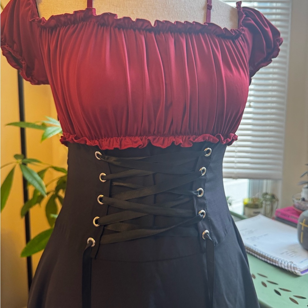 ROMWE Burgundy and Black Dress
